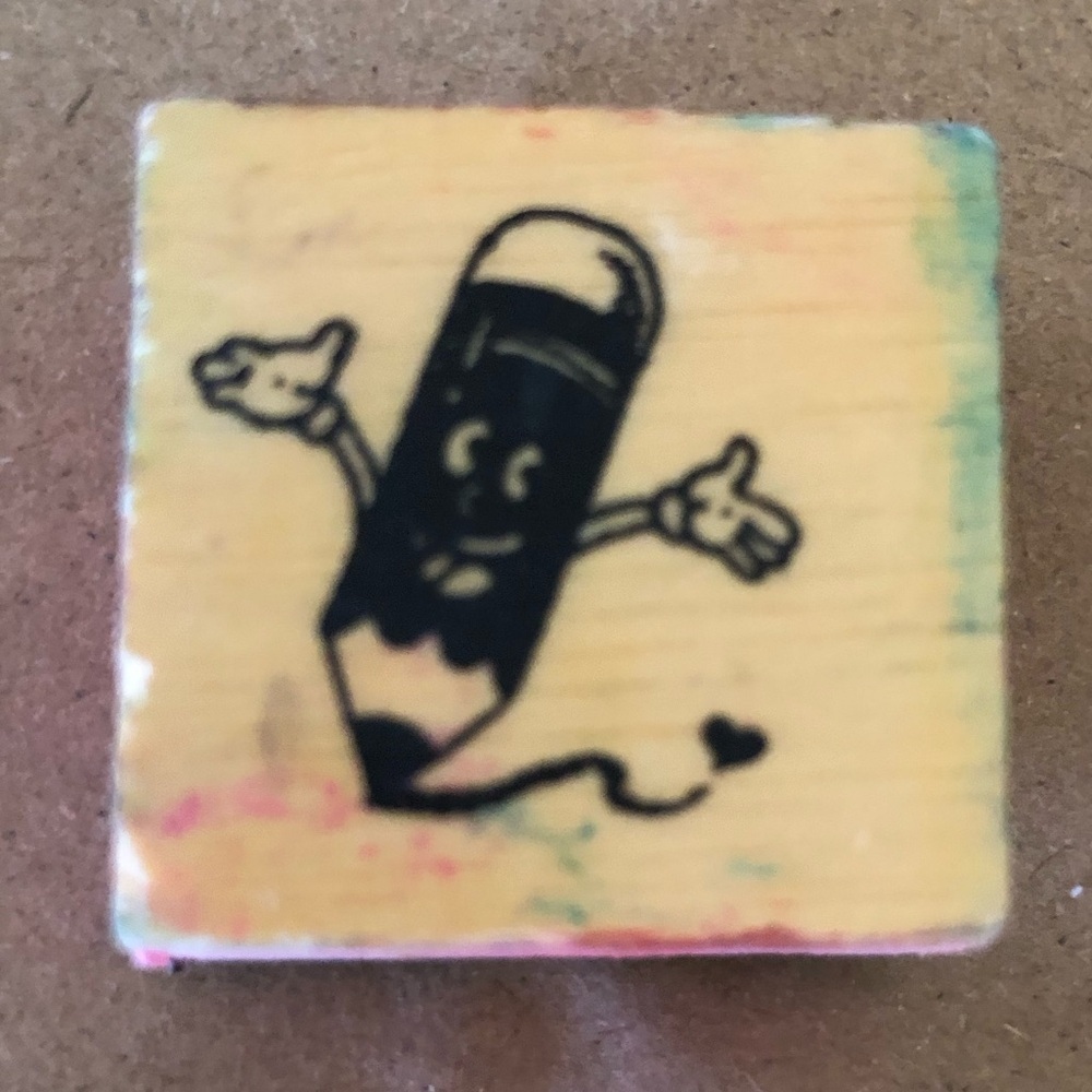vtg Pencil Writing Rubber Stamp